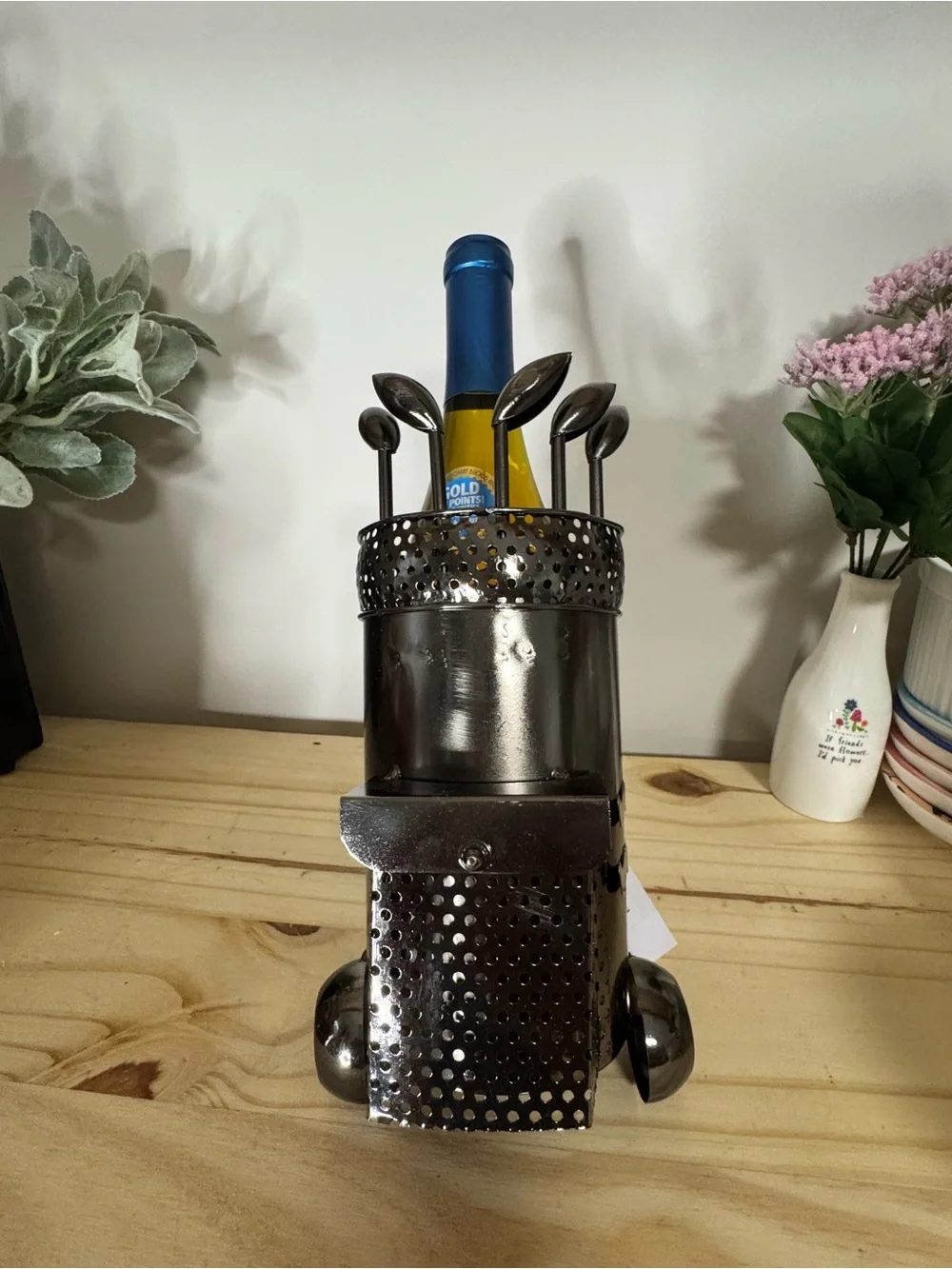 Metallic Black Wine Bottle and Utensil Holder - Home Dining